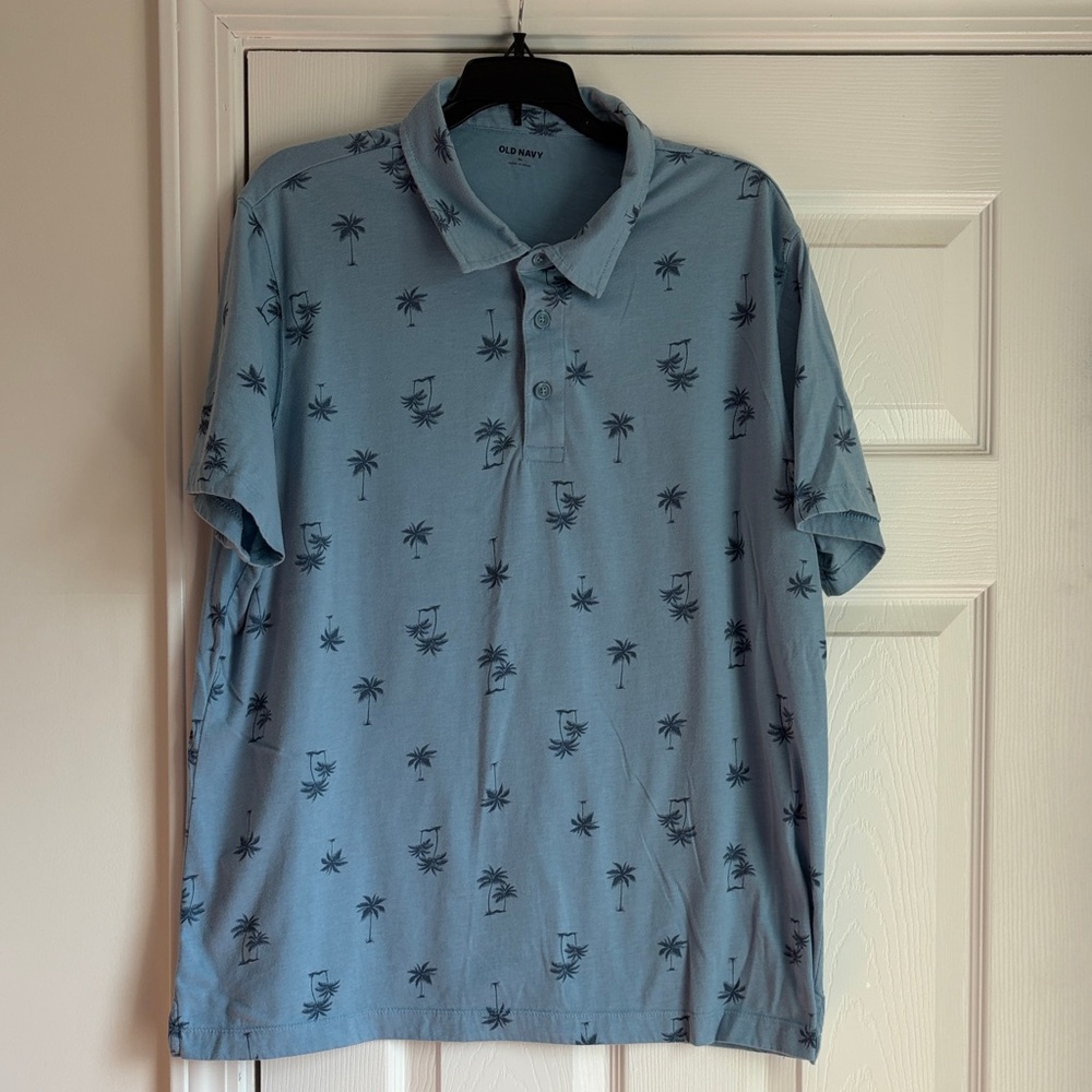 Old Navy Blue Palm Print Men's Polo Shirt